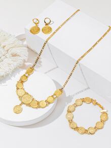 4 piezas set joyas con decoración de monedas Joyas de cobre - Amarillo Oro - Ver 1