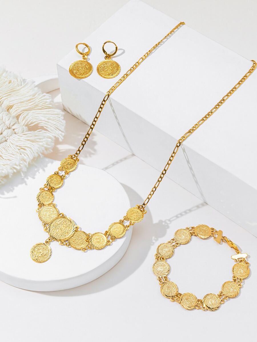 4 piezas set joyas con decoración de monedas Joyas de cobre - Amarillo Oro - Ver 1