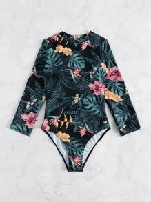 SHEIN Swim Summer Beach Tropical Print Cut-Out One Piece Swimsuit - Multicolor - View 3