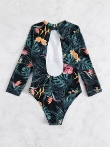 SHEIN Swim Summer Beach Tropical Print Cut-Out One Piece Swimsuit - Multicolor - View 4