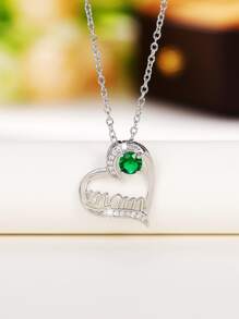 Cubic Zirconia Heart Pendant Necklace - Green - View 4