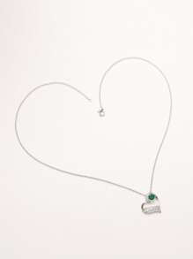 Cubic Zirconia Heart Pendant Necklace - Green - View 3