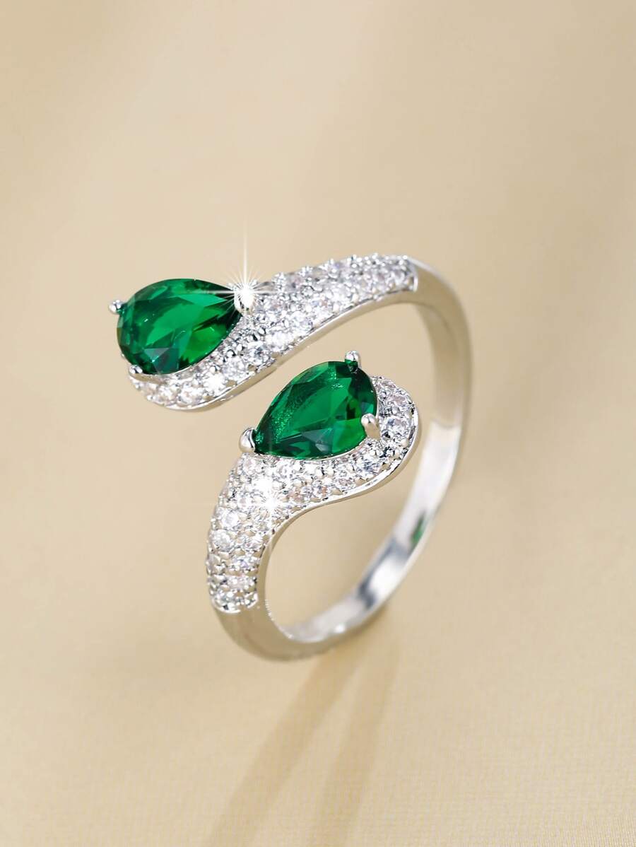 Vòng cửa tay áo Khối Zirconia  Đồ trang trí giọt nước - Bạc - Xem 1