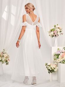 Contrast Guipure Lace Wedding Dress - White - View 2