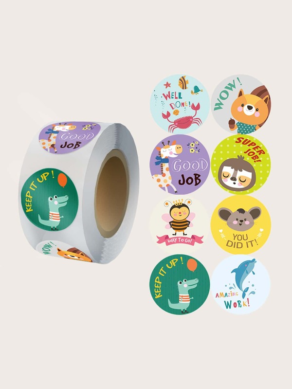 500pcs Cute Cartoon Animal Encouragement Sticker Adhesive Label Reward Small Label Back To School