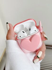 3D Heart Decor Clear Case Compatible With Airpods - Pink - View 4