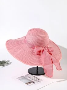Bow Decor Straw Hat - Pink - View 1