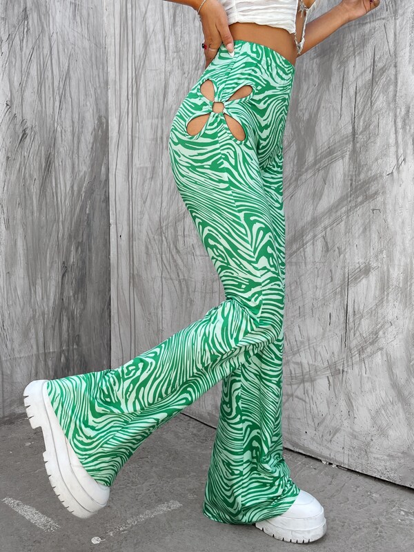 SHEIN ICON High Waist Zebra Stripe Cutout Flared Leg Pants SHEIN USA