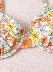 ROMWE Hippie Floral Push Up Bikini Top - Multicolor - View 5