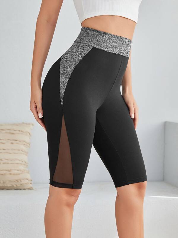 SHEIN LUNE Pantaloni scurți biker cu talie înaltă din plasă contrastant colorblock