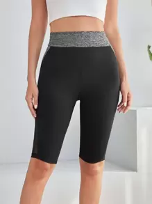 SHEIN LUNE Colourblock Contrast Mesh High Waist Cycling Shorts - Black - View 3