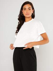 SHEIN BASICS Batwing Sleeve Solid Tee - White - View 4