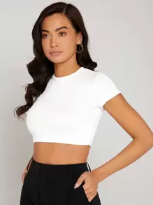 SHEIN BASICS Solid Mock Neck Crop Top