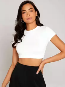 SHEIN BASICS Solid Mock Neck Crop Top