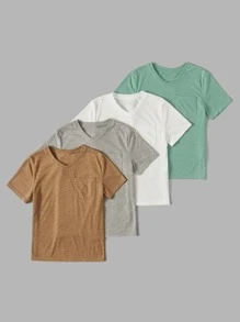 SHEIN Tween Boys" Áo thun cổ chữ V đơn giản cỡ lớn 4 cái/bộ - Nhiều màu - Xem 1