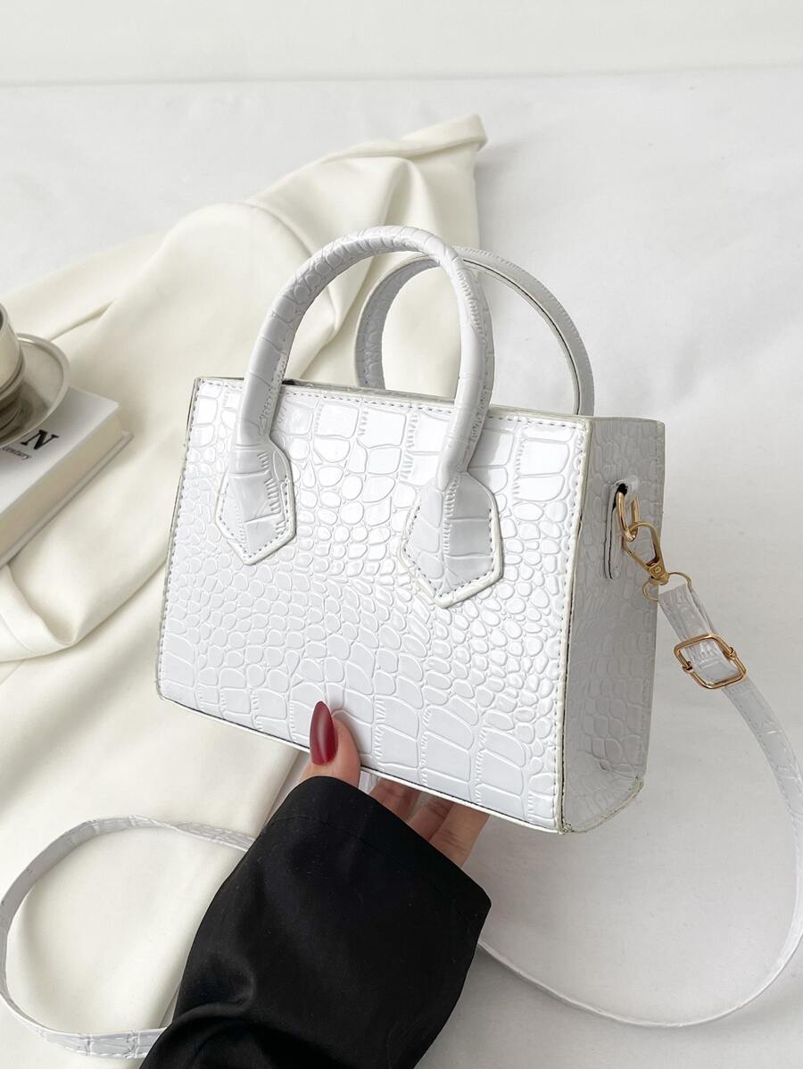 Túi đeo chéo Nữ Cá sấu Có thể điều chỉnh được Đôi tay cầm Thanh lịch - trắng - Xem 1