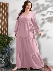 Modelyn Vestido de talla grande con mangas farol y volantes en el bajo - Rosa vieja - Ver 4