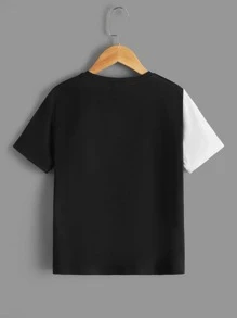 SHEIN Boys Letter Graphic Colour Block Tee - Dusty Blue - View 2