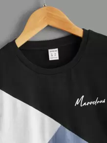 SHEIN Boys Letter Graphic Colour Block Tee - Dusty Blue - View 3