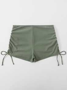 Drawstring Side Bikini Bottom, For Summer Beach Vacation - Army Green - View 2