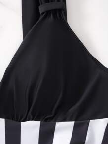 Traje de baño de 2 piezas Tankini a rayas con top largo fruncido y calzoncillos tipo bóxer - Blanco y Negro - Ver 7