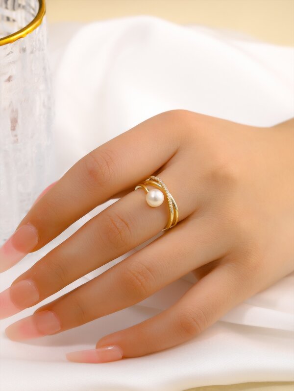 Faux Pearl & Cubic Zirconia Decor Ring