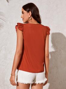 SHEIN LUNE Áo sơ mi nữ Xù màu trơn Giải trí - Màu Cam cháy - Xem 2