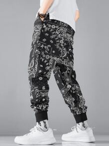 Manfinity Nam Hương hoa ngẫu nhiên & In hoa Paisley Dây rút Quần - Màu xám đen - Xem 6