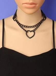 ROMWE Gargantilla con colgante en forma de corazón, regalo de San Valentín, Día de la Madre - Negro - Ver 2