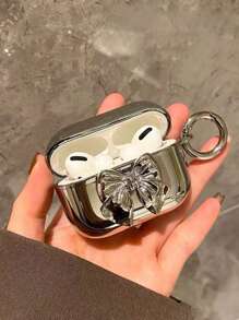 Ốp lưng trang trí nơ Apple Aesthetic Bow Plating Bow-Knot tương thích với AirPods Tương thích với Airpods1/2 AirPods Pro Kawaii - Bạc - Xem 2