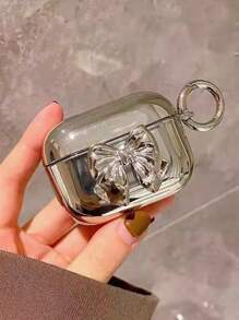 Ốp lưng trang trí nơ Apple Aesthetic Bow Plating Bow-Knot tương thích với AirPods Tương thích với Airpods1/2 AirPods Pro Kawaii - Bạc - Xem 3