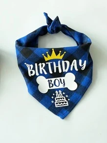 Pet Birthday Triangle Scarf Checkered Printed Dog Bandanas Crown Boy And Girl Happy Birthday Dog Scarf