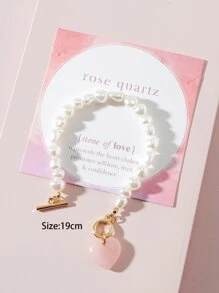 Vòng tay trái tim trang trí ngọc trai giả Valentine, Mẹ, Mẹ, Ngày của Mẹ, Quà tặng - trắng - Xem 3