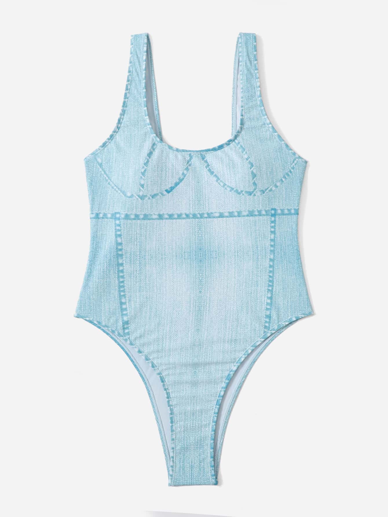 Phụ nữ một mảnh màu trơn Giải trí - Màu xanh nhạt - Xem 1