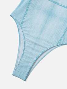 Phụ nữ một mảnh màu trơn Giải trí - Màu xanh nhạt - Xem 5