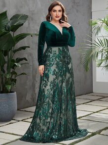 YISIKADO Vestido fiesta con lentejuela en contraste de espalda V - Verde Oscuro - Ver 6