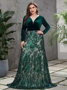 YISIKADO Vestido fiesta con lentejuela en contraste de espalda V - Verde Oscuro - Ver 7