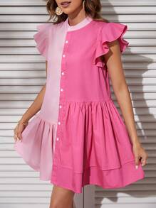 SHEIN Unity Sukienka z falbanką Dwutonowy Rękaw Motylkowy Falbankowy brzeg