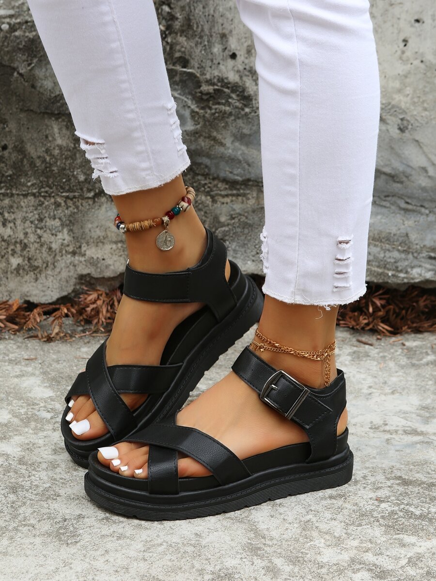 Sandalias con tira cruzada plataforma tira tobillera