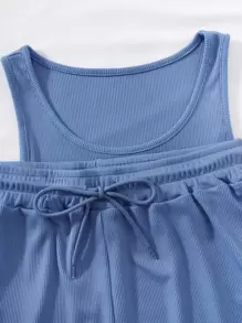 SHEIN Unity Letter Graphic Bodysuit & Drawstring Waist Shorts - Blue - View 6