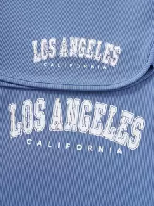 SHEIN Unity Letter Graphic Bodysuit & Drawstring Waist Shorts - Blue - View 7