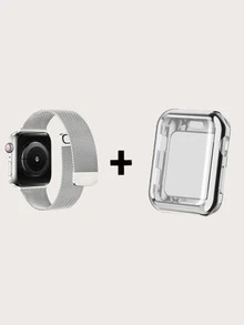 Vỏ 3 trong 1 & Phim bảo vệ màn hình & Dây đeo đồng hồ Tương thích với Apple Watch - Bạc - Xem 2