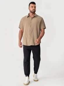 Manfinity Hombres Camisa con cuello con botón - Caqui - Ver 3