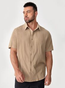 Manfinity Hombres Camisa con cuello con botón - Caqui - Ver 4