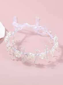 小女童珍珠和花朵裝飾髮箍 - 白色 - 查看 3