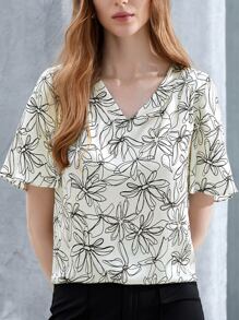 MOTF X HANNAH BROGER INSPIRED 100% SILK FLUTTER SLEEVE TOP - Multicolor - View 2