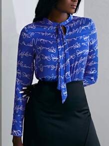 MOTF X Van Gogh INSPIRED SILK ALLOVER PRINTED BLOUSE - Blue - View 10