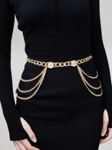 Cinturón de vestido con cadena de decoración elegante y punk de calle, para verano, escuela, otoño, Halloween - Dorado - Ver 1