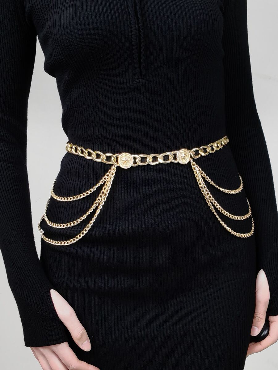 Cinturón de vestido con cadena de decoración elegante y punk de calle, para verano, escuela, otoño, Halloween - Dorado - Ver 1