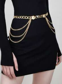 Cinturón de vestido con cadena de decoración elegante y punk de calle, para verano, escuela, otoño, Halloween - Dorado - Ver 4